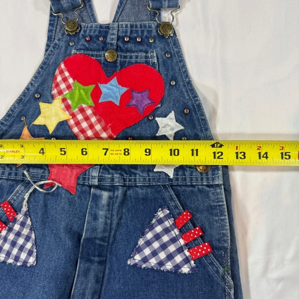 Vintage OshKosh B'gosh Little Editions Denim Patchwork Overalls Size 7 USA Made